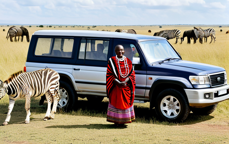 **

A Kenyan family in traditional Maasai attire, fully clothed, standing in front of a safari vehicle in the Maasai Mara. Lions and zebras graze peacefully in the background. Safe for work, appropriate content, professional, modest, perfect anatomy, natural proportions, family-friendly.

**